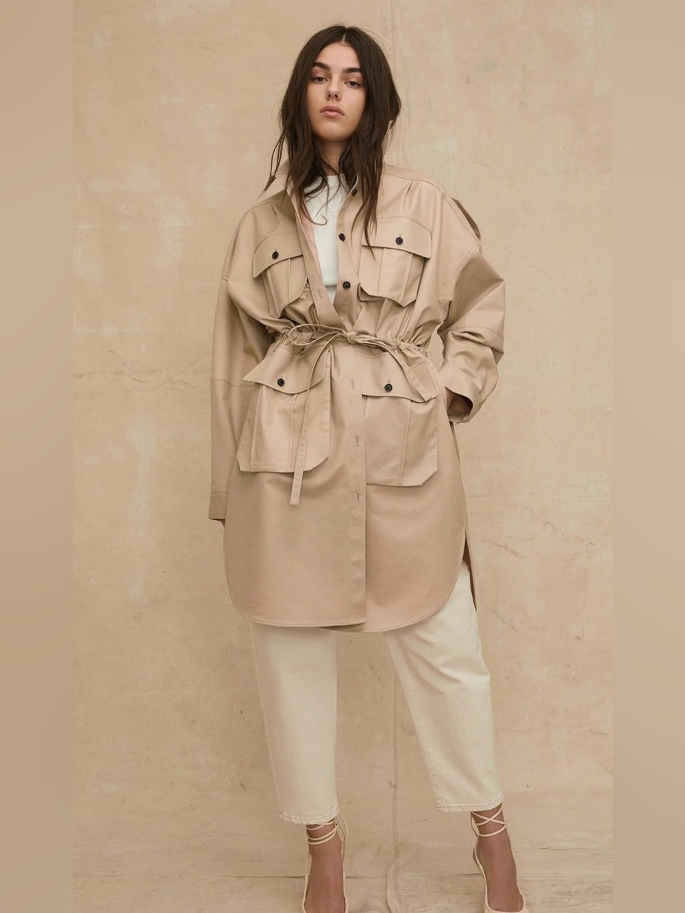 MARISSA WEBB • DANTE CRISP CANVAS UTILITY JACKET - Large warm sand